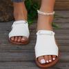Summer New Simple Solid Color Fashion Round Toe Designer Flat Shoes PU Leather Outdoor Leisure Beach Women Slippers Plus Size