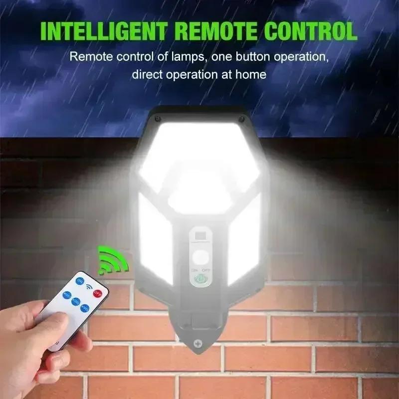 LED Solar Street Wall Lights Waterproof Induction Solar Powered Lamp for Outdoor Garden Patio Path Yard Garage Torch with Remote