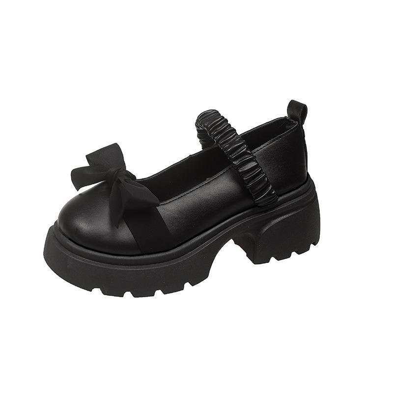 Туфли-лодочки на высоком каблуке с бантом, французские одинарные туфли, женские 2025 осень, новые, толстый каблук, толстая подошва, Мэри Джейн, маленькие кожаные туфли