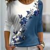 Футболка с длинным рукавом и цветочным принтом Colorblock с круглым вырезом, повседневная одежда для весны и осени, женская одежда