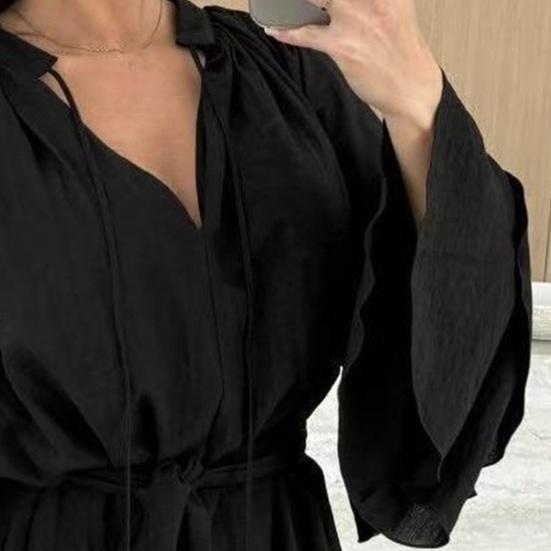 Summer Ruffle Long Sleeve Dress for Women Casual V Neck