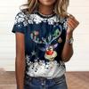 Women's Short Sleeve Tops & T-shirt 3d Christmas Deer Printed Round Neck T-shirts & Blouse Casual Fashion Loose Women's Top Tees