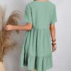 Летние свободные однотонные женские повседневные платья с коротким рукавом, модное винтажное элегантное сексуальное платье с баской, женское свободное платье с оборками на талии 25924