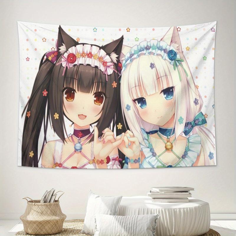 VIKAMA Nekopara Chocola Vanilla Гобелен Аниме Девушка с Кошачьими Ушками Настенное украшение для Девичьей Спальни Комнаты в Общежитии