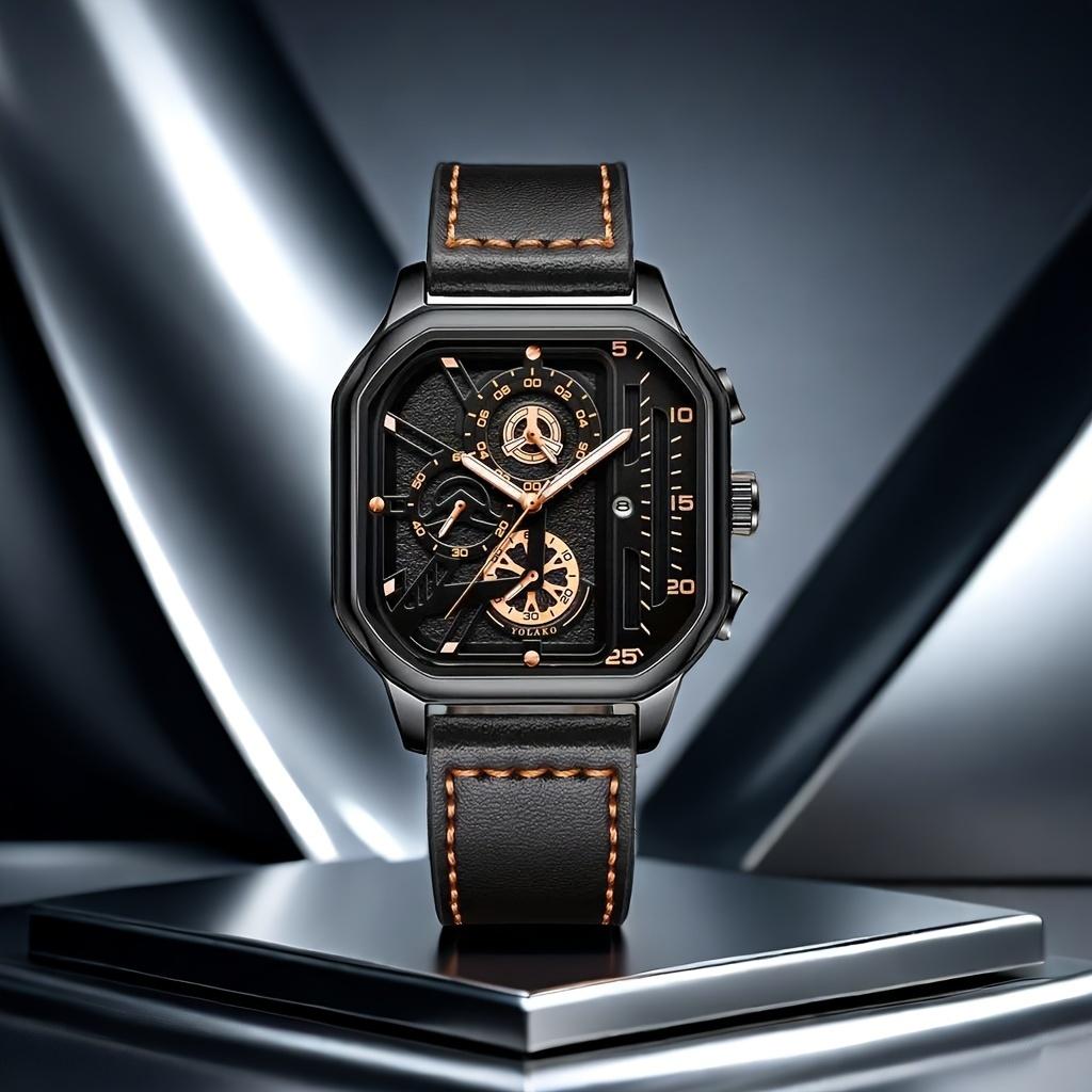 3-Piece Men's Business Casual Watch Set: Fashion PU Leather Quartz Watch, Bracelet & Necklace Gift Set