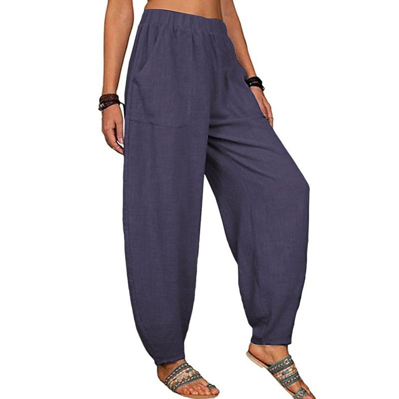 Женские повседневные хлопковые льняные шаровары, однотонные широкие брюки, свободные длинные брюки, летние винтажные