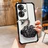 KEYSION Противоударный чехол с гальваническим покрытием для OPPO Reno11 F 5G Прозрачный ТПУ с блестками, инкрустированный драгоценными камнями, подставка в виде лебедя, задняя крышка для OPPO Reno11F 5G