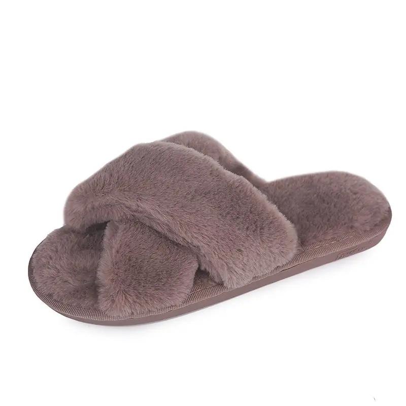 Winter Women House Slippers Fashion Warm Shoes Woman Slip On Flats Female Slides Black Pink Cozy Home Furry Slippers