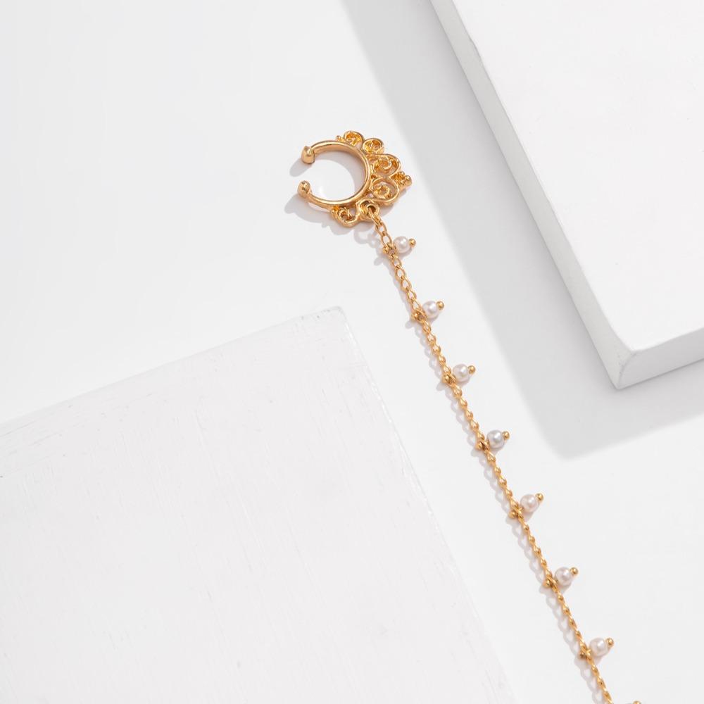 Fashion Piercing Jewelry Women Nose Clip New Imitation Pearl Butterfly Tassel Chain