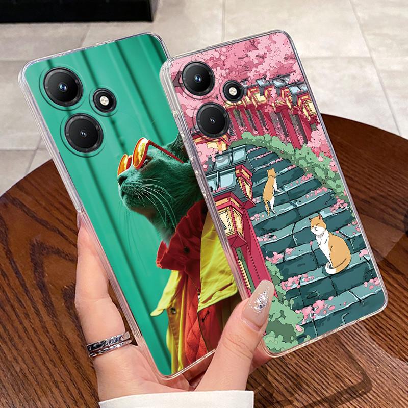 Для Infinix Hot 30i 30 Play NFC Hot30 4G 5G Чехлы Прозрачный Силикон Мягкий ТПУ Гелевая Задняя Крышка Милый Кролик Кошка Динозавр Чехол для Телефона