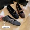 Cashmere~ Retro Woolen Round Head Flat Bottom Mary Jane Shoes Women's Word with Camellia Bow Velvet Single Shoes