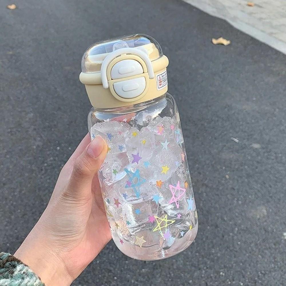 with Straw Star Water Bottle 500ML Drinking Bottle Kawaii Water Tumbler Ice Coffee