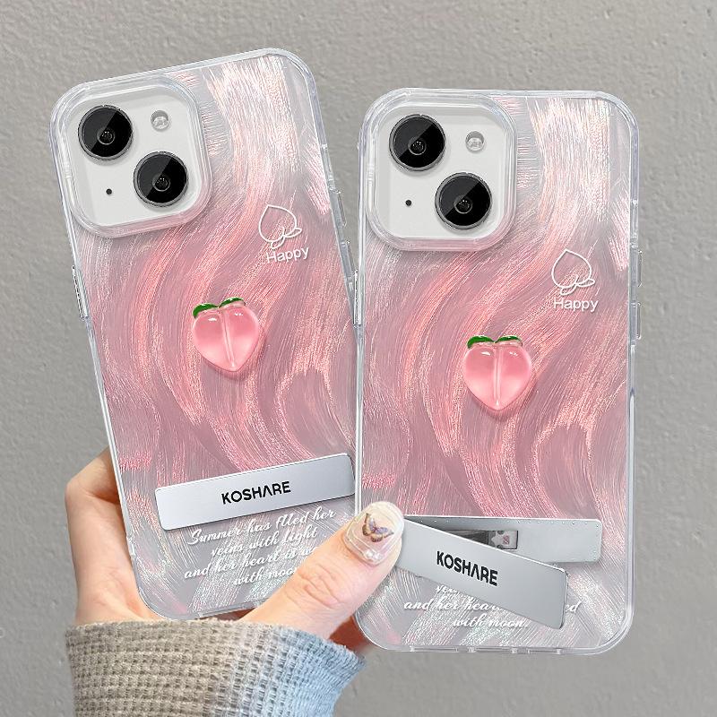 Suitable for Apple 15 Mobile Phone Case Summer Iphone14 Peach Doll Stand 13 Feather Yarn 12/11 Advanced XS/XR