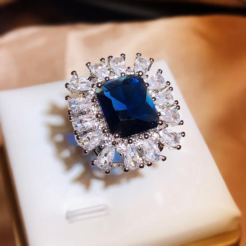 Silver Sparkling Blue/White Cubic Zirconia Rings For Women Wedding Engagement Party Noble Rings Anniversary Gift Jewelry