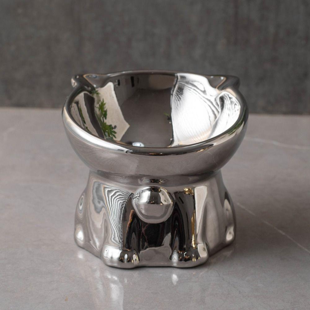 Anti-Spill Ceramic Cat Bowl Cat Shaped Cat Water Bowl Elevated Pet Food Feeder  Cat Drinking