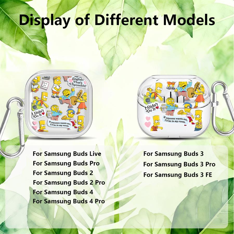 Cute The Simpsons Case For Samsung Galaxy Buds 3 FE 2Pro 4 Pro 4Pro 3Pro 2 Live Clear Earphone Cases Cover With Hook