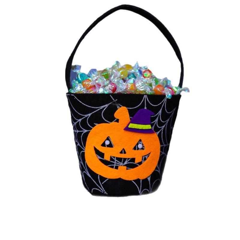 Halloween Trick or Treat Bucket Non-Woven Candy Bag Kids Portable Pumpkin Ghost Gift Tote Pouch