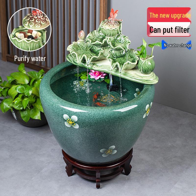 Цзиндэчжэньский аквариум для золотых рыбок: Напольный керамический водный объект для балкона, офиса или гостиной.