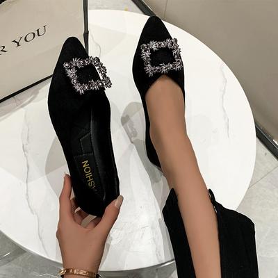 Летняя обувь, женская обувь на низком каблуке с пряжкой, модная женская обувь 2024 года, женская обувь с кристаллами и острым носком, платье со стразами
