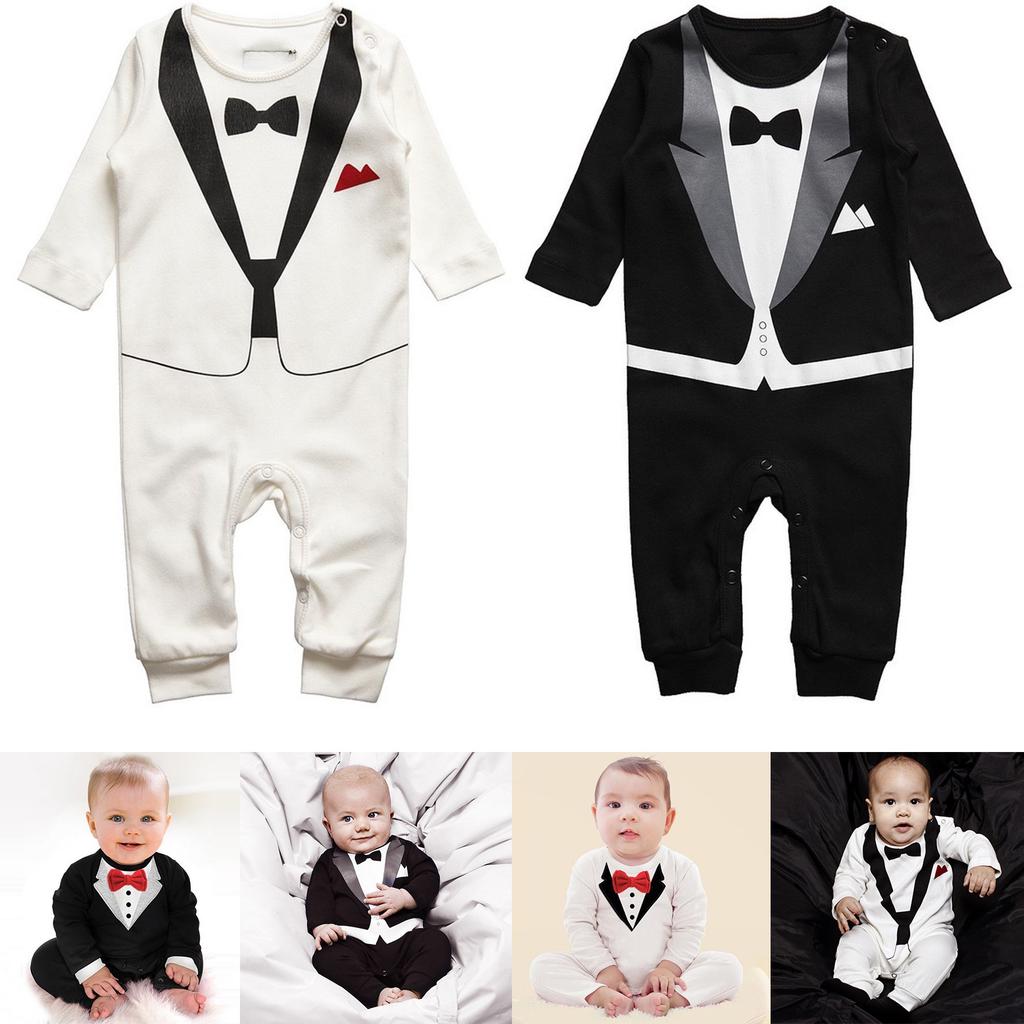 Baby Boy Suit Infant Gentleman Ha Garments Black Bow Tie Jumpsuit Kid Autumn Climb Romper Clothes