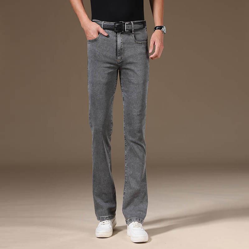 Мужские летние тонкие джинсы средней посадки из эластичного денима с расклешенным кроем, джинсы с микроклешем