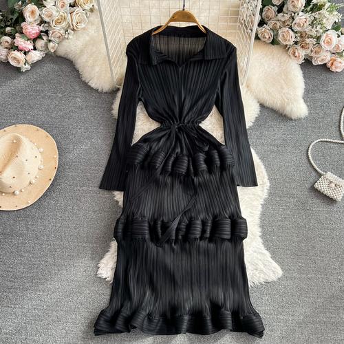 Весенне-осенние женские однотонные большие эластичные вечерние платья с длинными рукавами и оболочкой большого размера