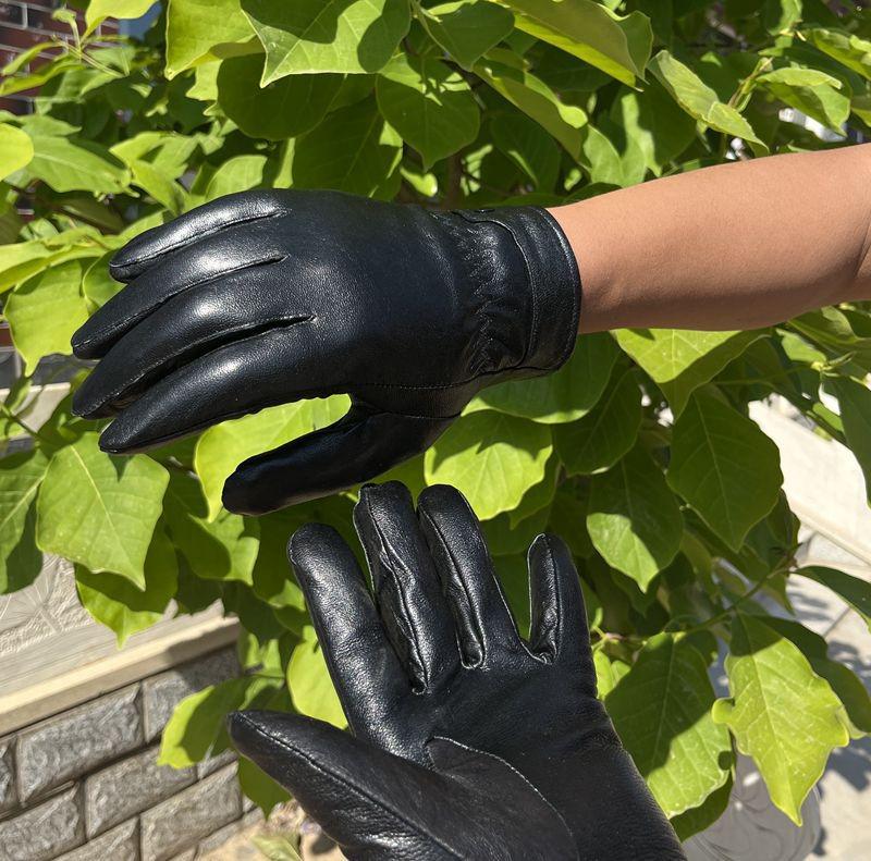 Jiuyunmeng Men's Genuine Leather Gloves, Winter Korean Style, Velvet-Lined, Thick, Warm, Waterproof Motorcycle Riding Gloves