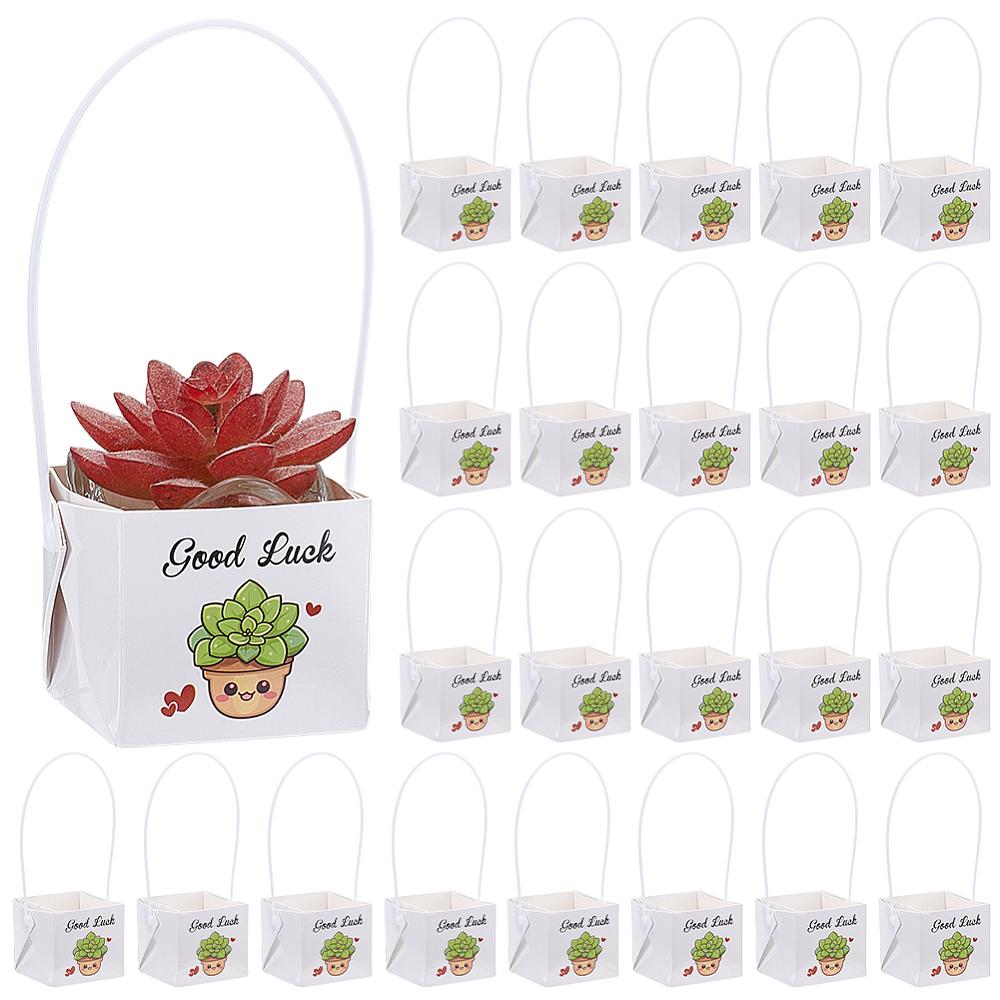 50pcs Waterproof Kraft Paper Succulents Wraps with Handle for Wedding Baby Shower Favors Square White 55x60x53mm