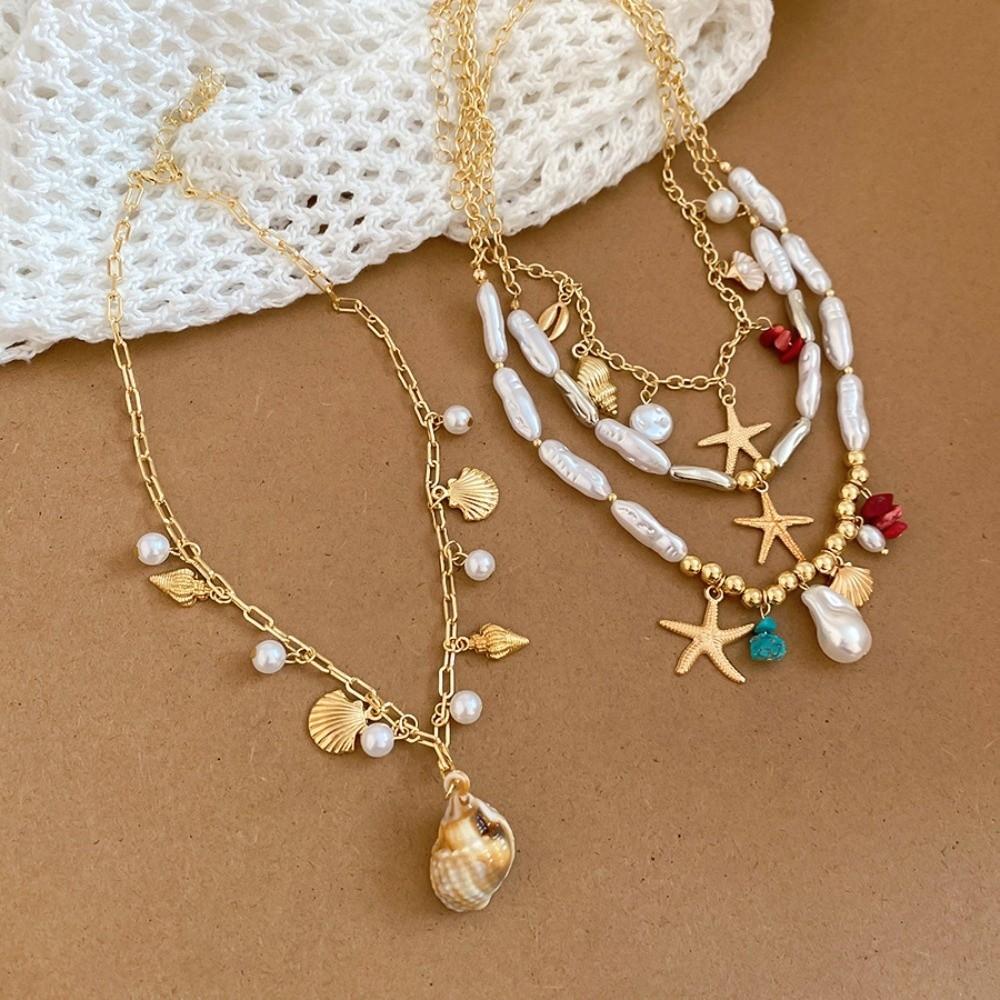 Ornaments Bohemian Shell Necklace Zinc Zinc Alloy Pearl Starfish Beach Pendant Shell Starfish Necklace Beach