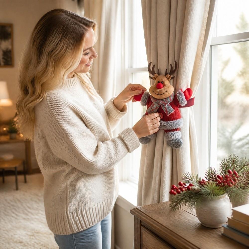 2pcs Cute Santa Claus Curtain Rope Creative Snowman Curtain Strap Living Room