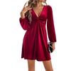 Платье-трапеция из бархата осень/зима 2024 года: Сексуальный женский наряд для вечеринок с V-образным вырезом, приталенной талией и длинными рукавами