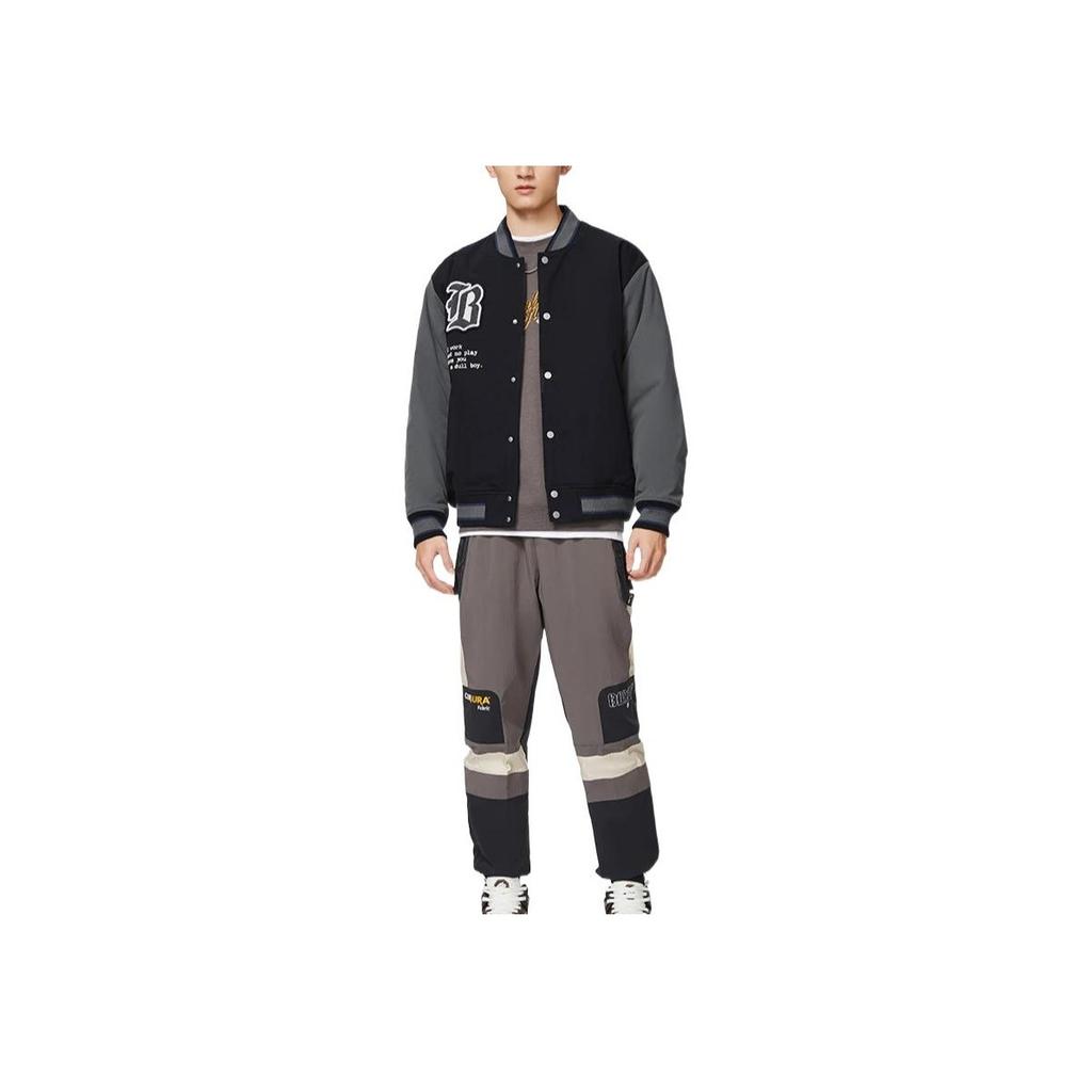 Li Ning Badfive цветной блок однобортный V-образный вырез длинный рукав хлопковая куртка мужская куртка черный AJMS053-2