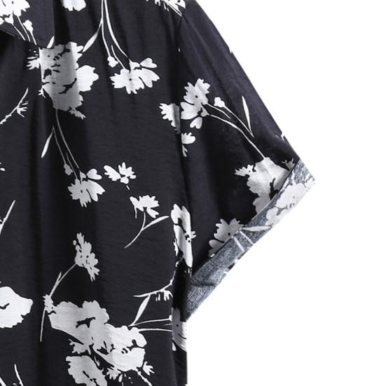 Men Shirt Contrast Color Soft Turn-down Collar Short Sleeve Summer Top for Vacation