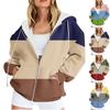 Ladies' Casual And Fashionable V-neck Zipper Long Sleeved Color Blocked Sweatshirt  Jacket