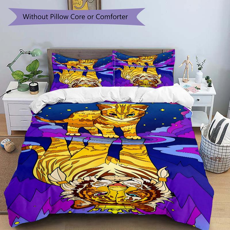 3pcs Tiger Cat Print Duvet Cover Set -Includes 1 Duvet Cover and 2 Pillowcases, No Quilt Core, All-Season Home Decor yy251111142