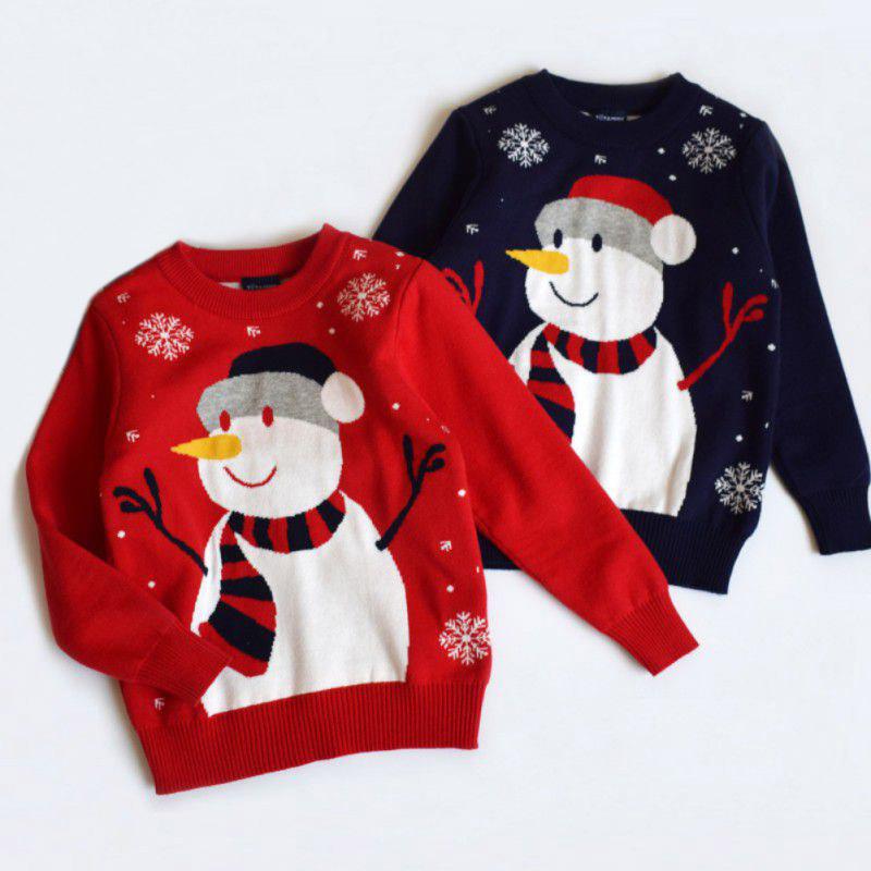 Kids Boys Girls Christmas Sweaters Cartoon Snowman Pullover For Toddler Autumn Winter Warm Long Sleeved Knit Children's Sweaters