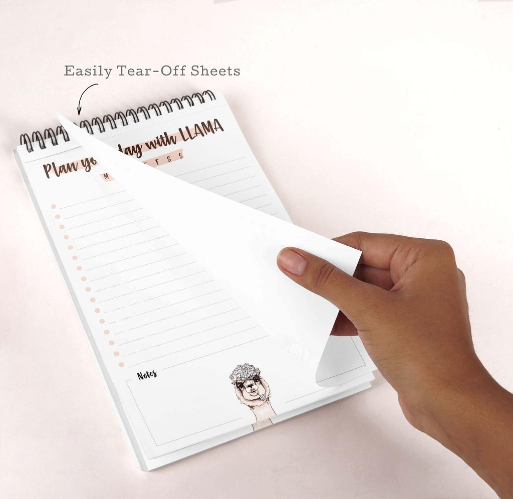 Inkdotpot To Do List Notepad – 6” X 9” Paper Stationery, Plan Your Day With Llama Spiral Notepad Daily Checklist-(50 Sheets)