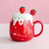 Cute Ceramic Cup with Lid Spoon Girl Strawberry Mug Couple Coffee Breakfast Cup Student Household Drinking Cup