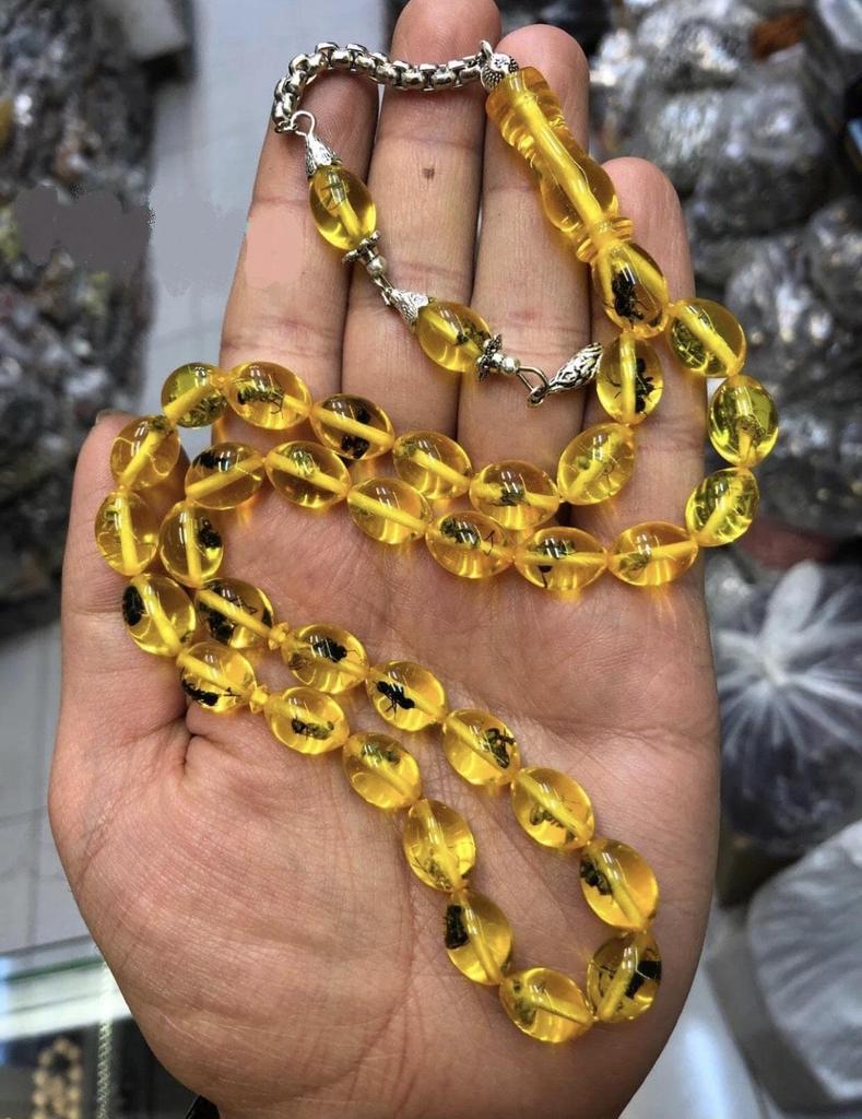 Глобус Cut Ant Fossil Dust Янтарные четки 33 бусины с серебряным покрытием Tasseled Tasbih Rosary Gift Jewelry Accessory Men