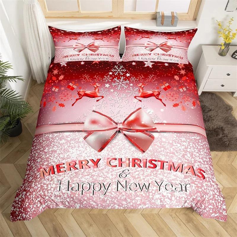 Веселого Рождества пододеяльник комплект С Новым годом одеяло чехол микрофибра рождественский олень лось комплект постельного белья для мальчиков девочек бант подарок