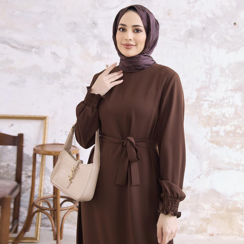 Женское платье из креповой ткани с длинным рукавом Vera с поясом