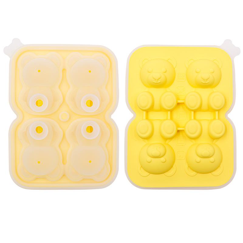 4-Cavity Little Bear Silicone Ice Cube Tray - Easy Release for Beverages & Tea
