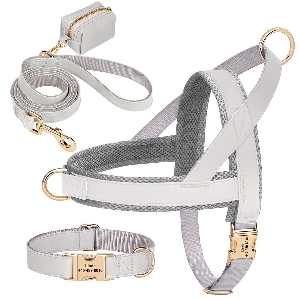 Dog Collar Harness Leash Bag Set Free Custom Dog Collars Engraved Pet Buckle Necklace Harness With Lead Rope Waste Bags for Dogs