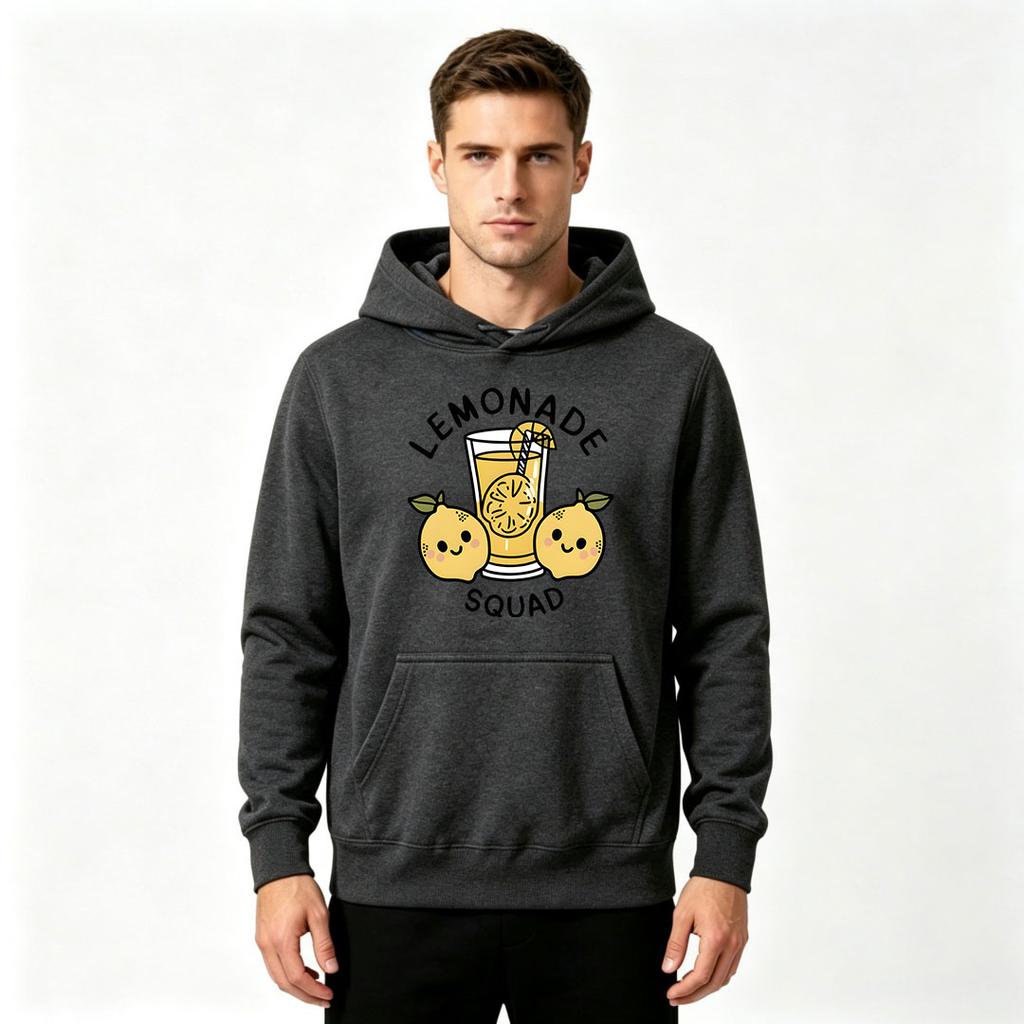 Men's Lemonade Squad Cute Lemon Print Pullover Hoodie Casual Long Sleeve Sweatshirt