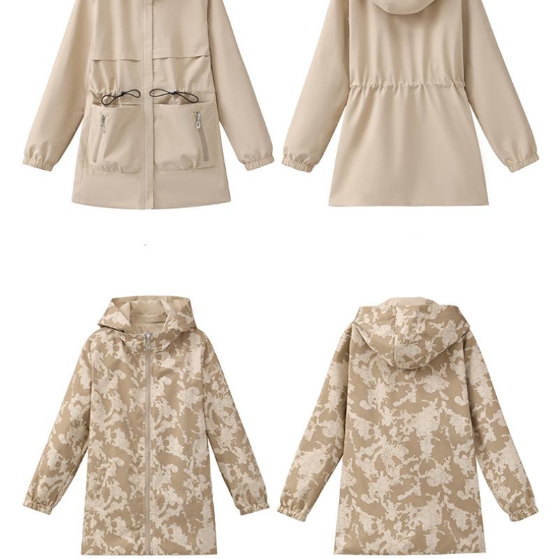 Женская ветрозащитная куртка для активного отдыха на весну и осень, двухсторонняя куртка с капюшоном, куртка средней длины с длинными рукавами