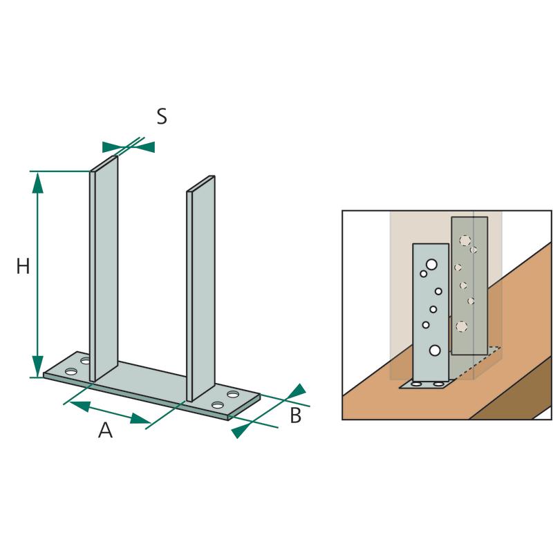 Heavy duty pole base 101x50x200mm, 5mm thick for permanent mounting