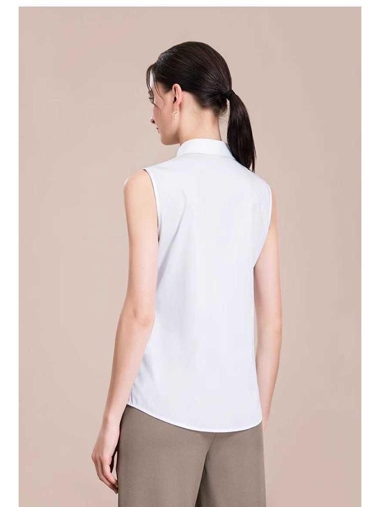 Женская белая рубашка без рукавов, устойчивая к сминанию - Профессиональный утягивающий базовый слой с острым воротником, летняя мода