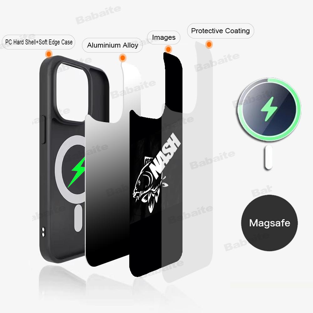 Чехол для телефона с логотипом Nash Fishing, Магнитный чехол для IPhone 16 14 13 12 11 15 Pro Max Plus, Чехол для беспроводной зарядки MagSafe