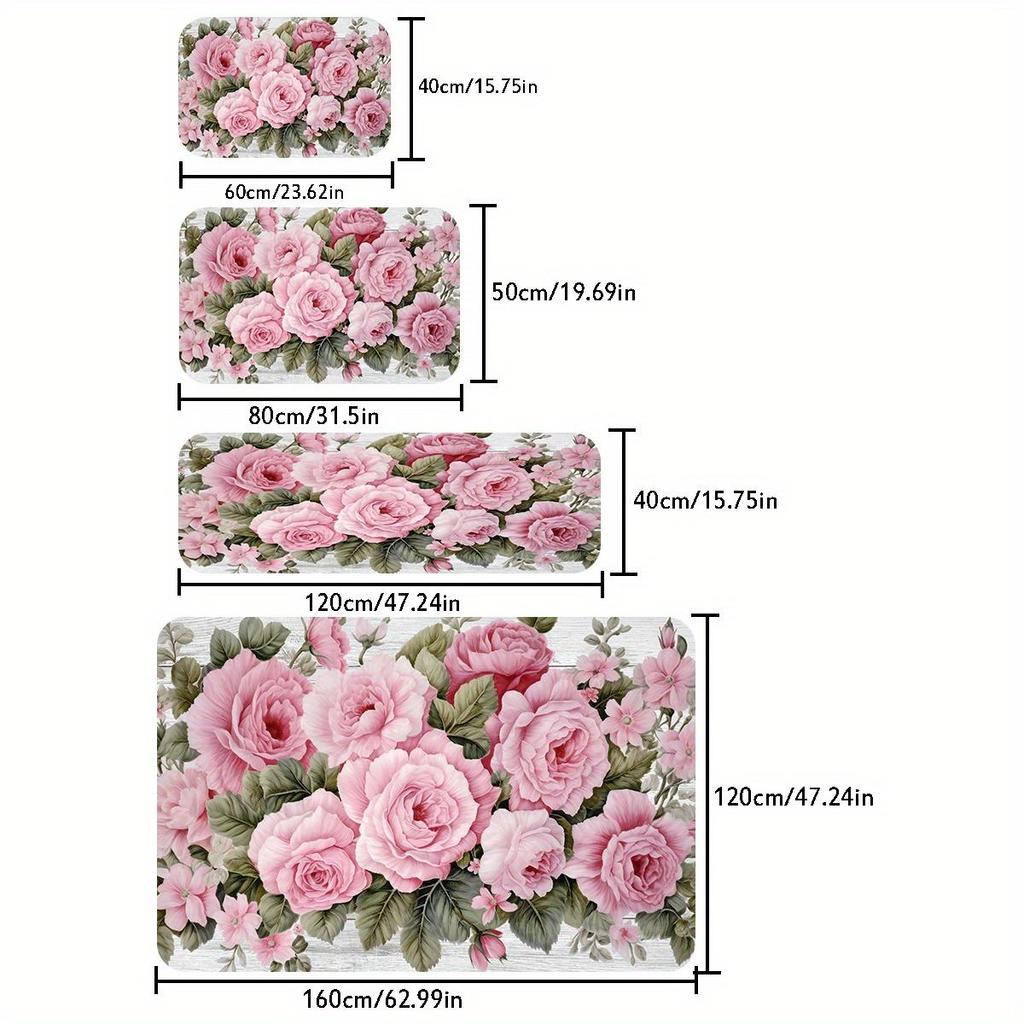 1 шт. Розовый коврик с цветочным узором, современный кухонный ковер из полиэстера, нескользящий, красочный ковер для помещений, для дома, ванной комнаты, спальни, гостиной, декора