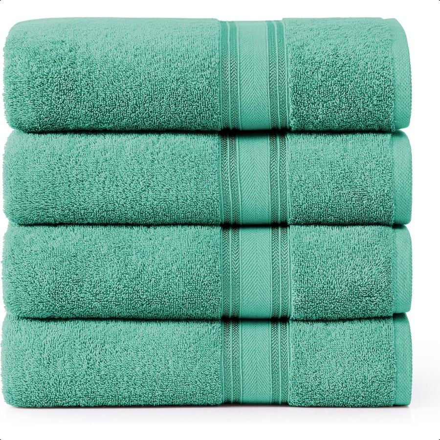 100 Cotton Bath Towels 4 Pack 28x54 Zero Twist Premium Cotton Large Towels Set for Bathroom Quick Dry Soft Absorbent Large Bath